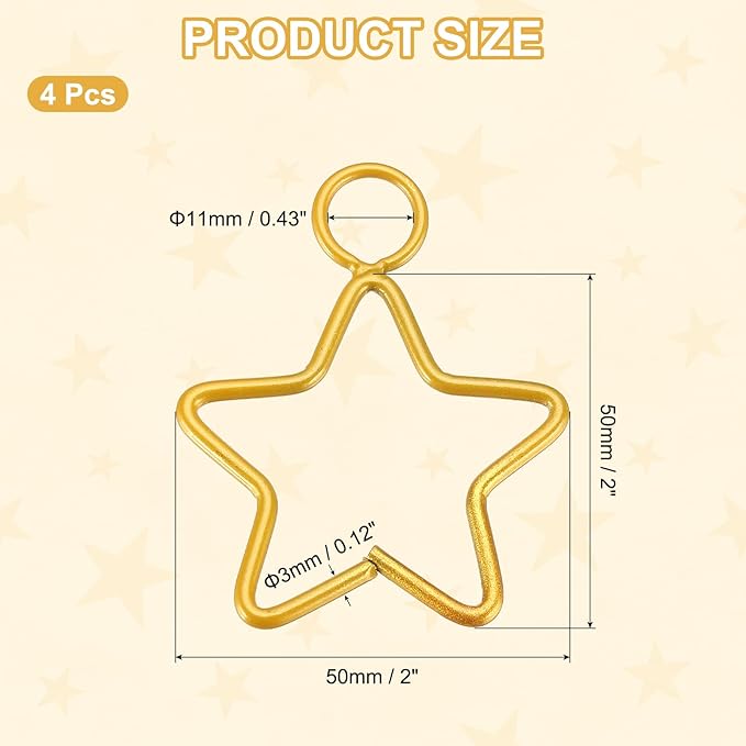 MECCANIXITY 4 Pcs Star Dream Catcher Rings, 2" Dream Catcher Metal Hoops Macrame Wreath Rings Pentagram Floral Hoops for DIY Craft Making Home Wedding Wall Hanging Decoration, Gold