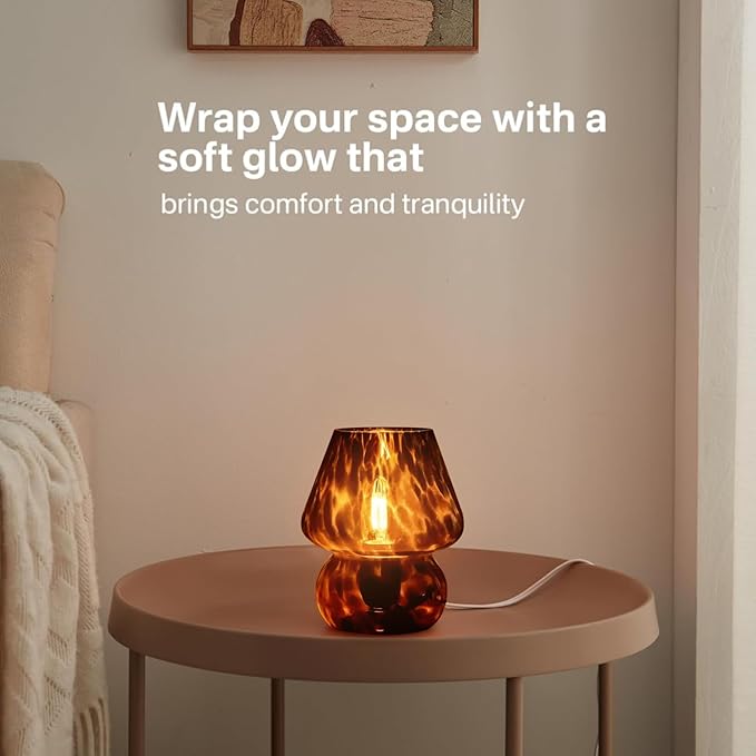Dawnwake Mushroom Lamp Small Lamp Table Lamp for Bedroom, Desk Bedside Lamps for Living Room,Mushroom Decor Cute Mini Modern Mid Century Lamps for Night Stands,Aesthetic Home Decor (Flame Black)