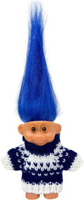Retro Vintage Lucky Troll Dolls Assorted Hair Colors Chromatic Adorable for Collections, School Project, Arts and Crafts, Party Favors (Blue)