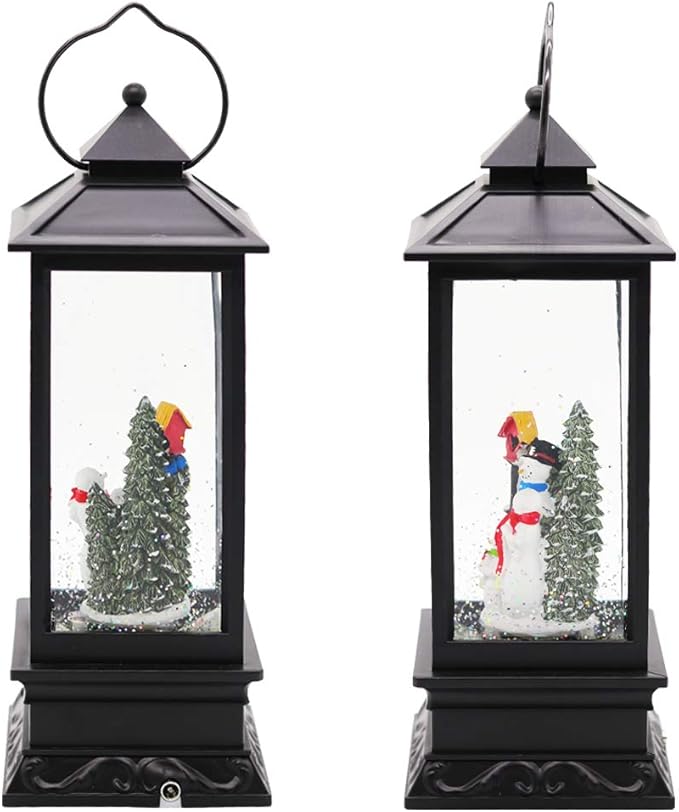 Wondise Lighted Musical Snow Globe Lantern with 6 Hour Timer, 12 Inches USB Powered and Battery Operated Spinning Water and Swirling Glitter Christmas Snow Globe Lantern Gifts(New Snowman)