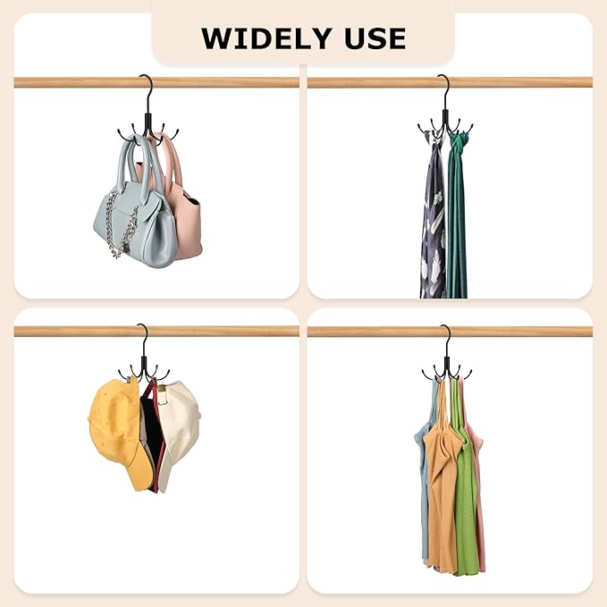 Belt Hanger, Metal Belt Rack Holder, 360° Rotatable, Maximum 24 Storage Capacity, Black, 2 Pcs