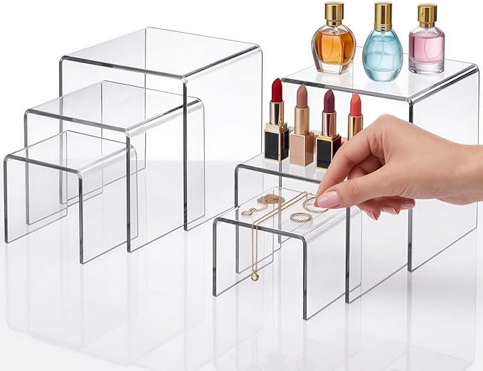 Fixwal 2 Set Acrylic Display Risers Cupcake Stands Clear Dessert Table Display Set, Display Shelf for Funko POP Figures-3"x4"x5"