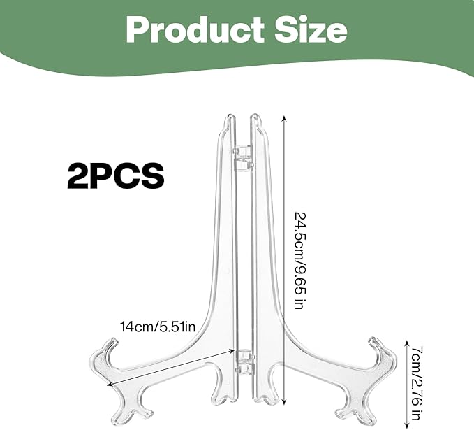 Nogeqi 2 Pieces Clear Acrylic Plate Stands for Display, 10 Inch, Folding Plate Holder, Clear Acrylic Easel Display Stands for Pictures or Other Items for Weddings, Birthdays, Home Decoration, Tables