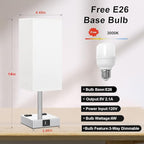 Touch Bedside Table Lamp for Nightstand - 3-Way Dimmable Night Lamp with USB A + Type C Charging Ports and Two AC Outlets, Small Desk Light with E26 LED Bulb for Bedroom Living Room Dorm Office,White