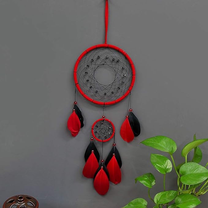 Red Dream Catchers, Dream Catcher for Wall Decor, Traditional Dreamcatcher Red Feather Wall Hanging Decoration