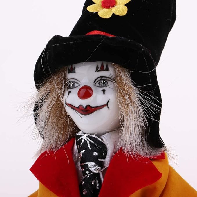 Taotenish Clown Doll Porcelain Clown Model Porcelain Doll Circus Props Delicate Arts Crafts for Home Decoration Desk Ornaments 18cm