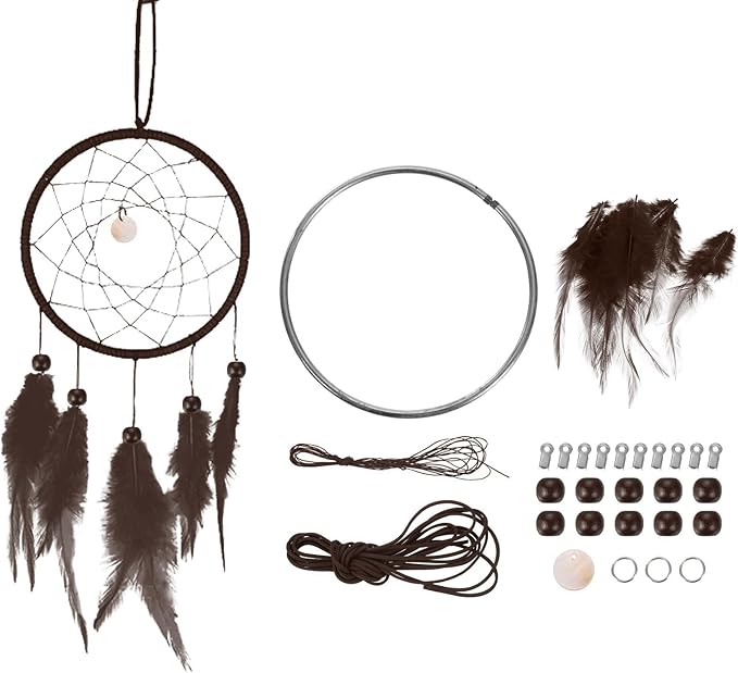 PATIKIL DIY Dream Catcher Kit, Brown, 120mm / 4.7 inches, Customizable, Adult, Nature, Bohemian Style