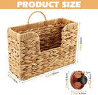 Hanging Magazine Basket, Handwoven Water Hyacinth Wall Magazine Holder with Handle for Books & Files, 11.8x4.3x7.9 Inch Water Hyacinth Farmhouse Storage Rack with Hook for Bathroom, Kitchen, Office