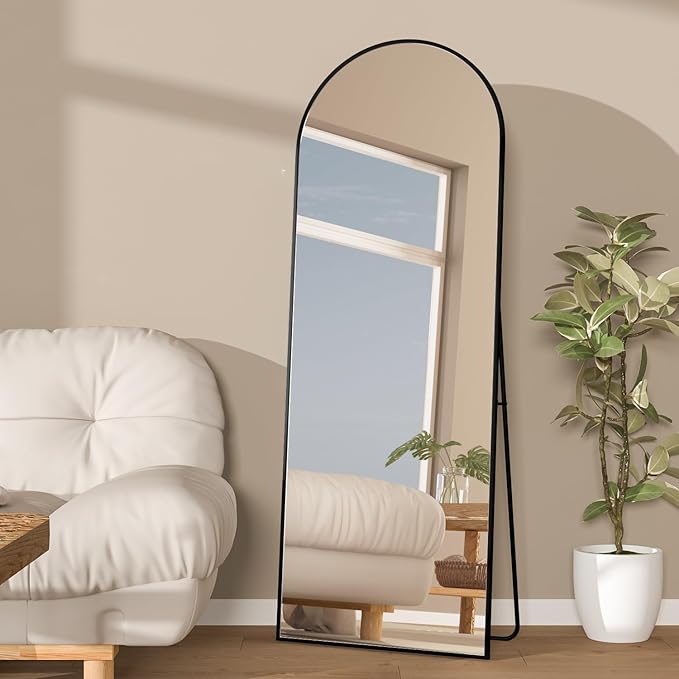 Full Length Mirror, 56"x16" Arch Mirror Floor Mirror with Stand, Black Arched Full Body Standing or Leaning Mirrors for Bedroom, Living Room