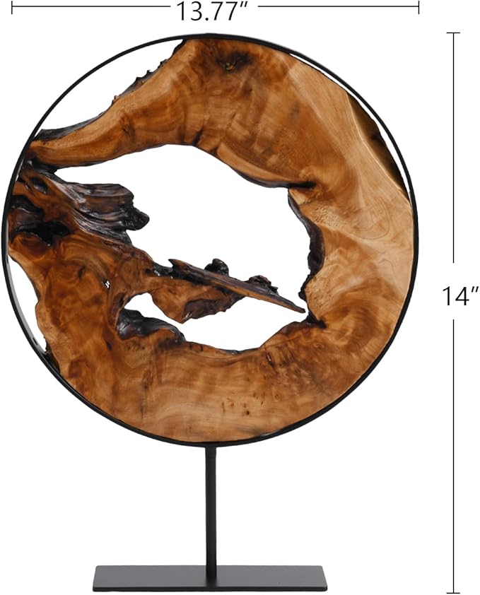 WELLAND Round Cedar Wood Sculpture 13.77" W x 13.77" D x 14" H, Irregular Shape Decor for Living Room, Bedroom, Home Office