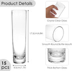 Fixwal 15 Pack Glass Cylinder Bud Flower Vases for Centerpieces Clear Small Glass Vases for Wedding Decorations,Handmade Clear Glass Vases for Party Decor,Cylinder Vases in Bulk for Home Decor