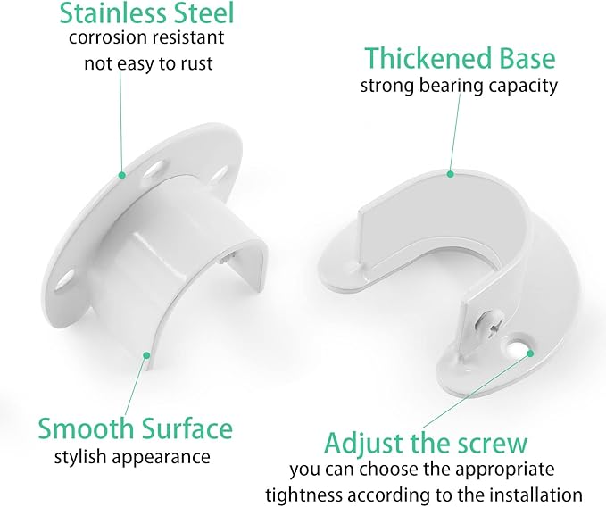 4 Packs Stainless Steel Closet Rod End Supports 1 Inch Wardrobe Bracket Heavy Duty Closet Pole Sockets Flange Rod Holder, U-Shaped with Screws, White