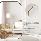 ANDY STAR 30"x55" Large Bathroom Mirror, Gold Scalloped Mirror for Bathroom, Brushed Brass Full Length Wall Mirror with Rust-Proof Stainless Steel Frame, Hangs Vertically or Horizontally