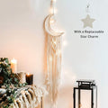 ANROYE Boho Macrame Woven Wall Hanging, Crochet Crescent Moon Star Dream Catcher with Long Tassel- White Cotton Handmade Bohemian Nursery Decor Decoration Art Craft for Kids Bedroom Dorm Room