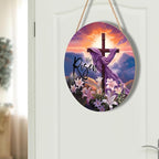 Harooni He is Risen Easter Wreaths for Front Door Decor He is Risen Sign Religious Floral Cross Door Wreath He Has Risen Easter Wooden Decorations 12in Spring Easter Door Hanger for Home Wall Proch