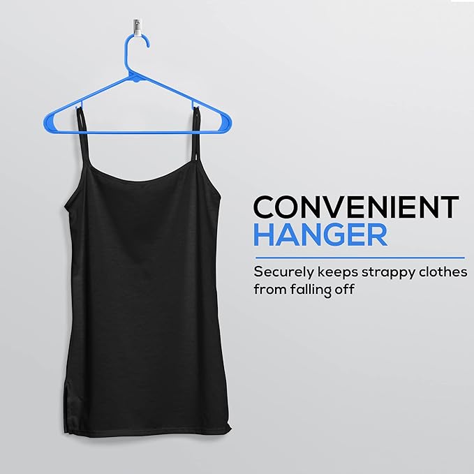 Utopia Home Plastic Hangers 50 Pack - Space Saving Clothes Hanger - Durable & Strong Closet Organizers and Storage with Built-in Strap Hooks - Essential for Shirts, Pants, Skirts & Coats (Blue)