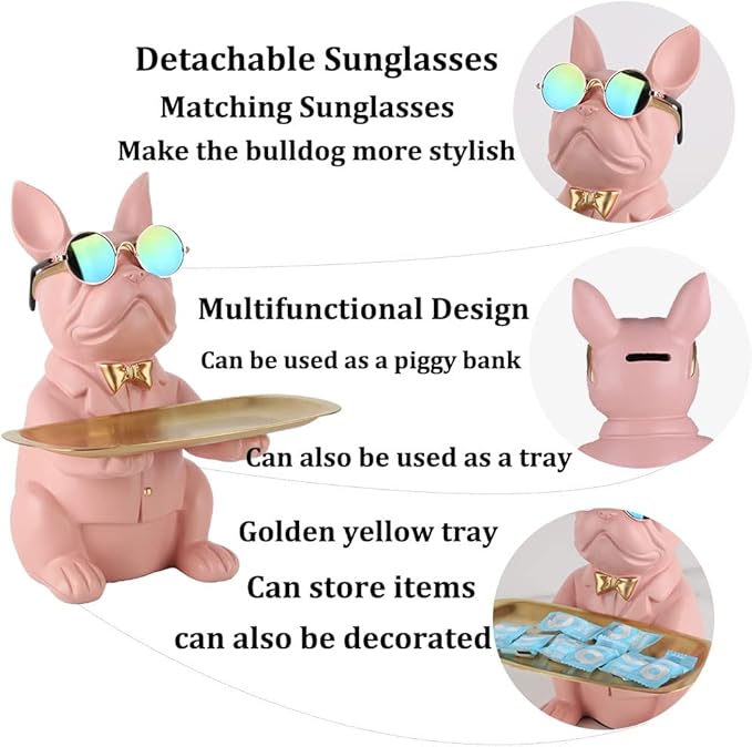 French Bulldog Gifts Statue Tray Organizer for Keys, Candy, Jewelry, Earrings, Entrance Piggy Bank - Modern Decor Pink Resin French Bulldog Decor Entryway Table, Coffee Table, Office Desk, Home Decor