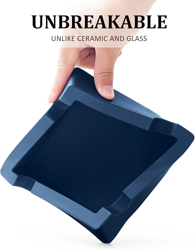 Cigar Ashtray with Large Wide Rests Suit for Any Gauge Cigars,Silicone Cigar Ashtrays for Outdoors Indoor Patio Outside,Unbreakable/Burn-resistant/Non-slip Ashtray (Navy Blue)