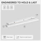 Homeforia Floating White Shelf 60 inches, High End Solid Real Wood 60inch Long Floating Shelves for Wall Mounted, White Wooden 60in Floating Shelves, Heavy Duty Bracket, 60 X 6.5 X 1.75 inch, Set of 3