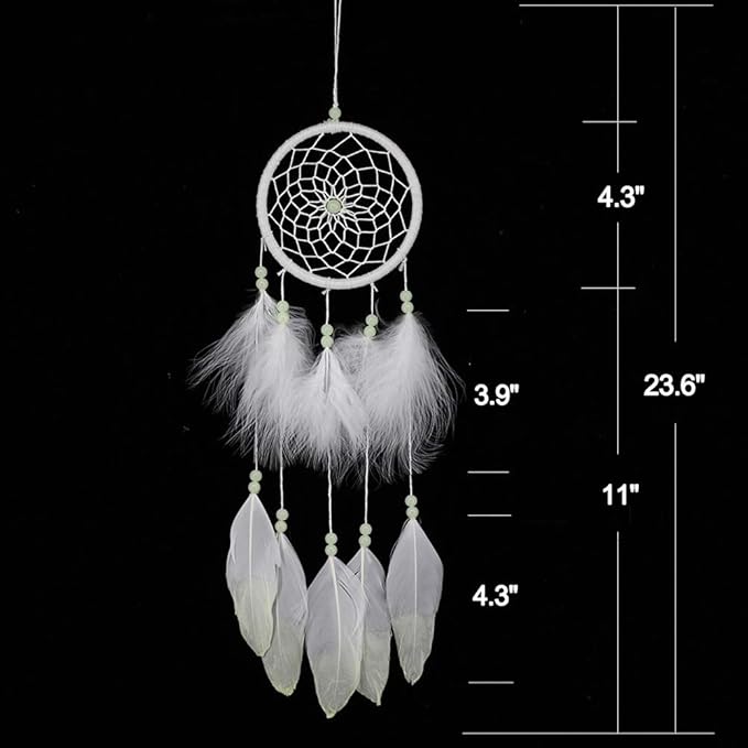 Luminous Dream Catcher,Manual Feather Hanging Decor Dream Catcher for Car Kids Bed Room Wall Hanging Decoration Decor Ornament Craft,Dia 4.3inch/11cm (Type 2)