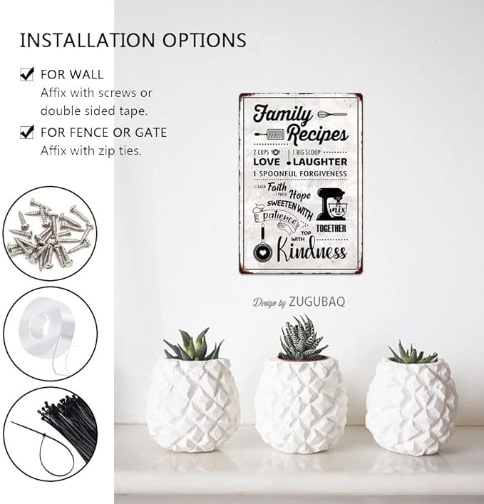 Funny Kitchen Signs Decor-Kitchen Farmhouse Decor-Personalized Kitchen Metal Sign-Retro Kitchen Counter Accessories-12x8 Inch Hanging Plaque Home Wall Decorations-Family Recipes