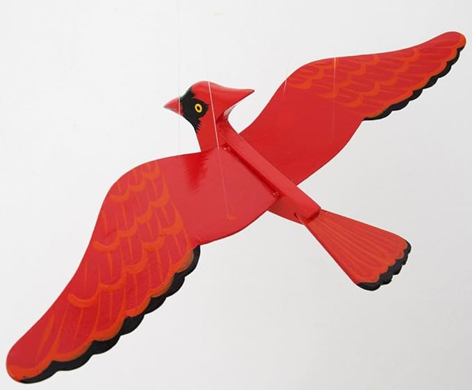 WitnyStore Mobile Birds - Collectible Animal Art - Wooden Hand Made and Painted Birds in Flight Hanging Decor Perfect for Gifts and Souvenirs - Red Northern Cardinal - 14 x 9 x 4 inches