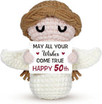 50th Birthday Gifts for Women Men, 1976 50th Birthday Decorations, Funny 50 Years Old Gifts for Family Friends Colleagues - Handmade Positive Angel Crochet Doll