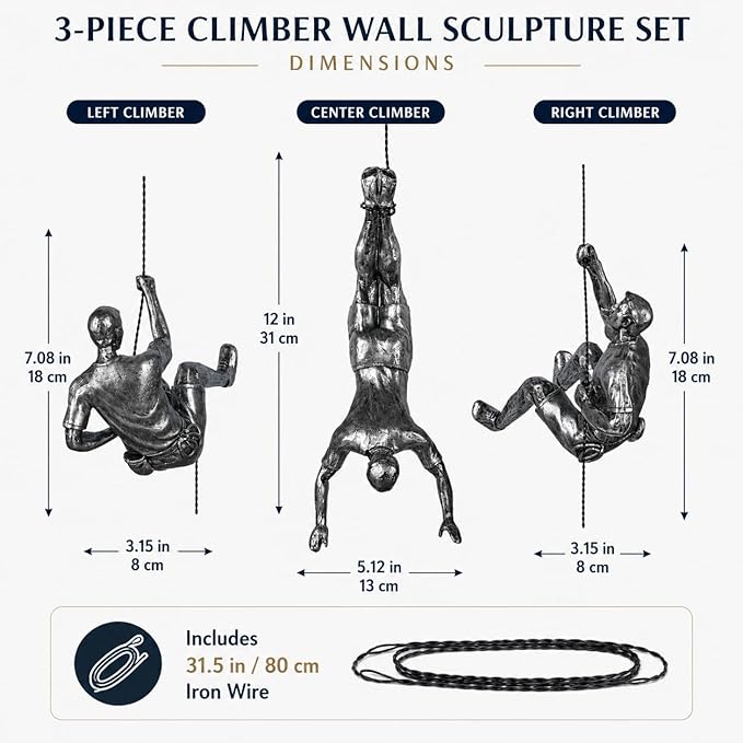 Large Set of 3 Climbing Men Wall Art Decor Sculpture,Nordic Modern Simplicity Decorative Wall Art, Climbing Man Sculptures,Home & Office Climber Gifts