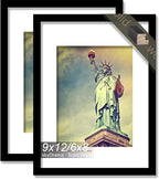 100% Solid Wood 9x12 Picture Frame Set of 2, Black Frame Display Photo 6 x 8 with Mat or 9 x 12 without Mat, 9by12 HQ Matte Black Frame for Wall - 2 Pack/Black/9"x12"