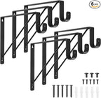 6 Pack Closet Rod Bracket, Heavy Duty Closet Rod Support with Rod Holder, Wall Mounted Closet Shelf Brackets with Triangle Stabilizing Design for Closet, Bathroom and Kitchen, Black