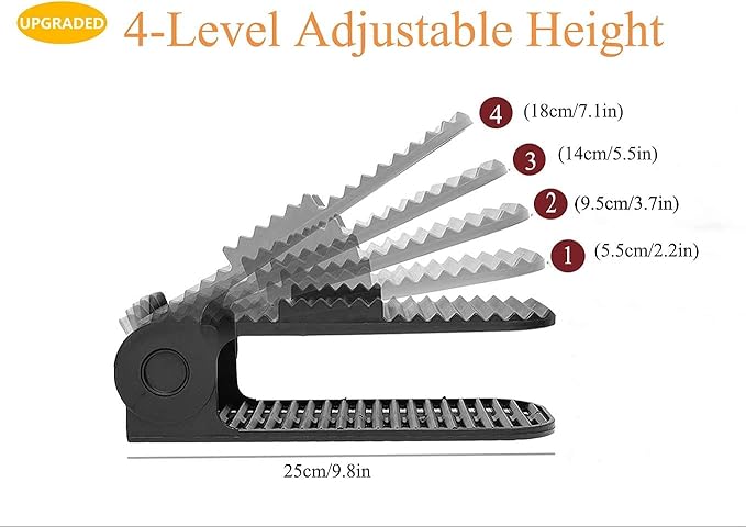 Shoe Slots Organizer, 20 PCS Adjustable Shoe Rack Stacker Storage Space Saver, Double Deck Shoe Rack Holder for Closet Organization, Black