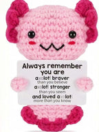 mini Positive Dolls Bulk Gifts - 4pcs Cute Emotional Support Animals Desk Decor with Cards, Emotional Support Crochet Animals for Friends, Funny Knitted Small Gifts for Christmas.