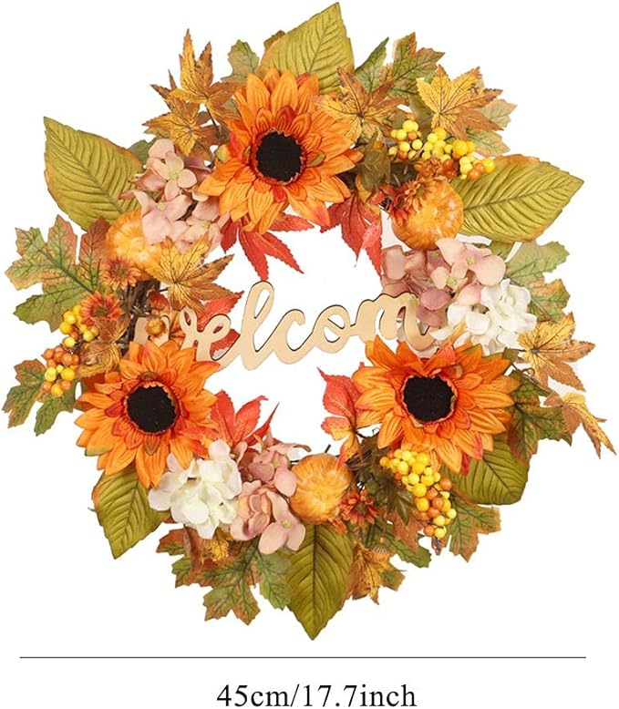 Ochine Fall Harvest Swag for Front Door, Artificial Teardrop Swag Decorative for Thanksgiving, Autumn, Fall Decor & Halloween