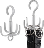Space-Saving Tie Hanger, Small Space Storage and Organizer, 2 Piece Set, 360° Rotatable Portable Closet Organizers for Belt, Scarf, Bras, Tank top, Purses Etc(Gray)