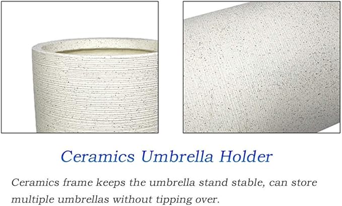 Umbrella Stand,Porcelain for Patio Entryway, Home Office Ceramic Umbrella Rack Cane Holder, Round Umbrella Bucket Outdoor Indoor (White)