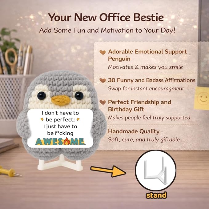 Funny Friendship Gift - Cute Crochet Penguin with 30 Badass Affirmation Cards for Women Best Friends Bestie Coworkers - Birthday Gifts, Easter Basket Stuffers, Emotional Support Animal Gift for Her