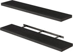Fixwal Floating Shelves for Wall, 47.2" Long Heavy Duty Wall Mounted Rustic Wood Shelves for Living Room, Bedroom, Bathroom and Kitchen, Wall Shelves for Storage, Books, Room Decor (Black, Set of 2)
