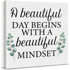 Motivational Eucalyptus Wall Art Decor, Inspirational Green Botanical Pictures Positive Quotes Canvas Painting Posters for Office Living Room Bedroom Decoration (8 X 8 Inches, Framed)