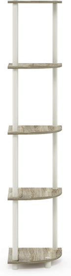 Furinno TURN-N-TUBE Corner Shelf, 5-Tier Corner Bookshelf, Open Storage Shelves, for Organization and Storage, Living Room, Home Office, Garage, Bedroom, Sonoma Oak