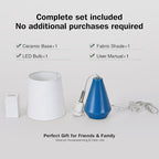 Small Bedside Table Lamp for Bedroom - Reading Desk Lamp with 3 Color Temperatures，15.5" Nightstand Ceramic Lamp with Fabric Shade for Kids Room,Living Room,Dorm,Home Office (Blue+White)