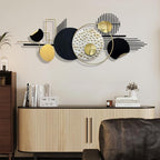 ERMOFAV Metal Wall Art Modern Art Black and Gold Boho Living Room Decor Art Abstract Geometric Sculptures Large Wall Decor for Living Room Dining Room Bedroom Aathroom