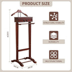 Wooden Valet Stand Clothes with Contour Hanger, Trouser Bar, Shoe Shelf, Suit Rack with Drawer&Tray, Garment Organizer Rack Storage for Keys, Watches, Wallet, Jewelry, Accessory Organizer