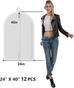 Garment Bags 12 Pack, 24 x 40 Hanging Clothes Storage Bags, Translucent PEVA Garment Covers with Full Zipper for Suits and Dresses