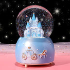 Castle Snow Globes Luminous Music Box Cartoon Christmas Snow House Automatic Spray Rotating Crystal Ball with Color Changing LED Lights for Home Decoration Birthday Gift