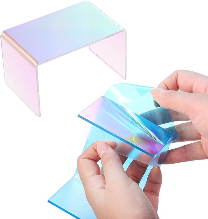 Chuangdi 2 Sets Acrylic Display Risers, Product Stand, Jewelry Display Riser Shelf Showcase Fixtures for Dessert Cupcake Candy Figure Treat Action Showcase(Rainbow Color,Small Set)