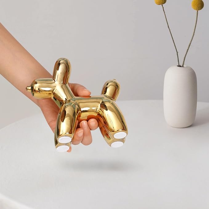 Notakia Large Golden Cute Ceramics Balloon Dog Statue Crafts Living Room Desktop Decorations,Handmade Modern Small Ceramic Animal Statue Ornament Home Decor Accents