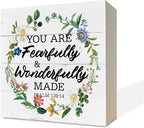 Christian Wood Signs, Bible Verse Psalm 139:14 - You are Fearfully & Wonderfully Made, Box Sign Decor Tabletop, Inspirational Wood Plaque, Wood Table Signs, Country Style Home Decor, Christian Gift