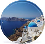 Wall Picture, with Santorini Greek Island Sea View Printed Circular Iron Hanging Picture,Wall Art Decor,Home for Bedroom Living Room Bathroom Decor,Iron Painting 11.8X11.8 in