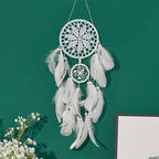 Boho Dream Catcher Wall Hanging Set of 5 Large Moon Dream Catchers with Luxurious Feathers and Beads, Handcrafted Wall Decoration for Bedrooms, Nurseries and Living Rooms (White)