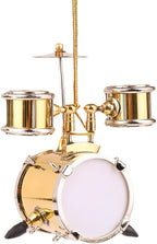 2.99" String Miniature Drum Set Hanging Ornament Brass Mini Musical Instrument Replica Music Birthday Gifts Holiday Tree Home Decoration Display Ornament Model (2.99", Drum)